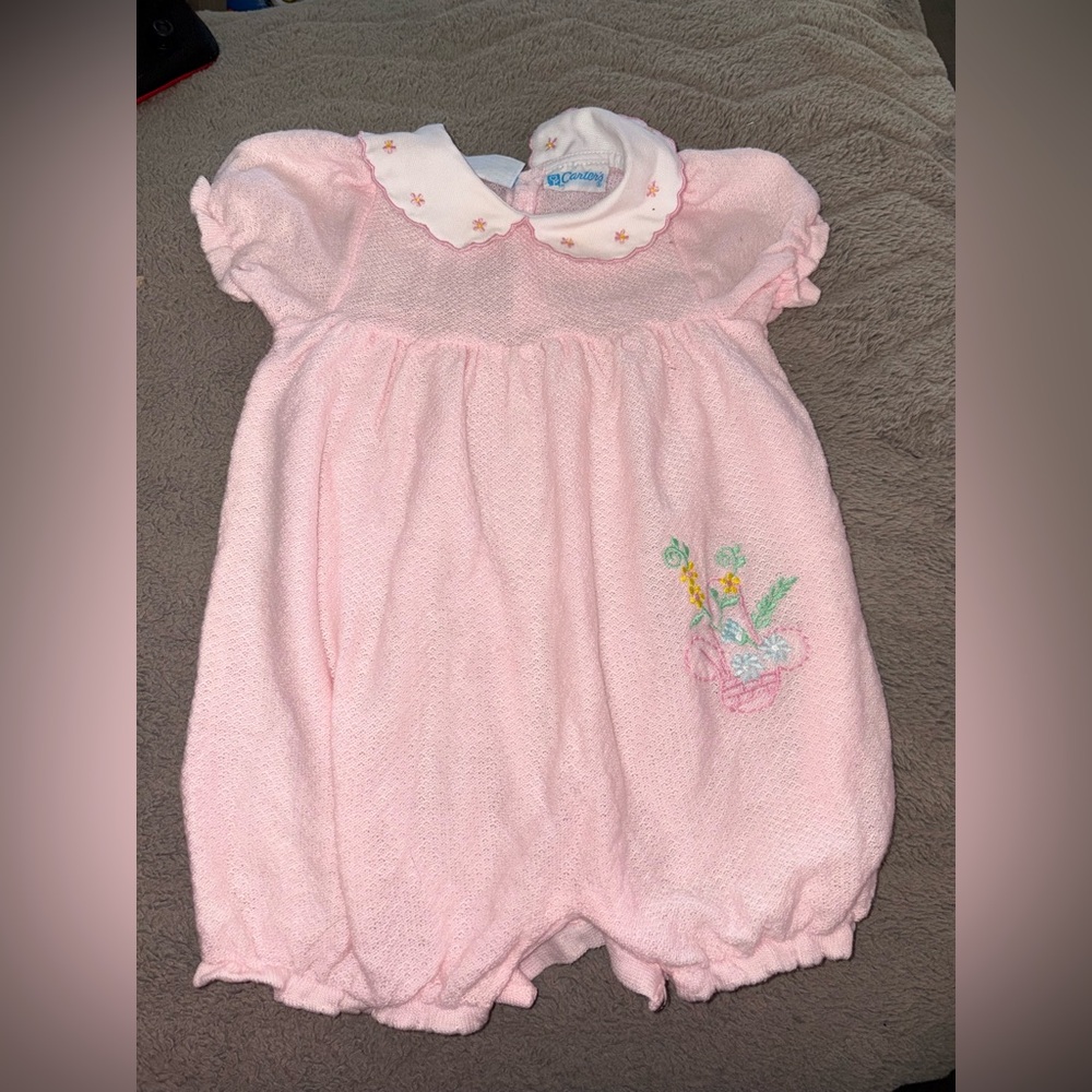 Vintage Carter's Light Pink Embroidered Bubble Romper